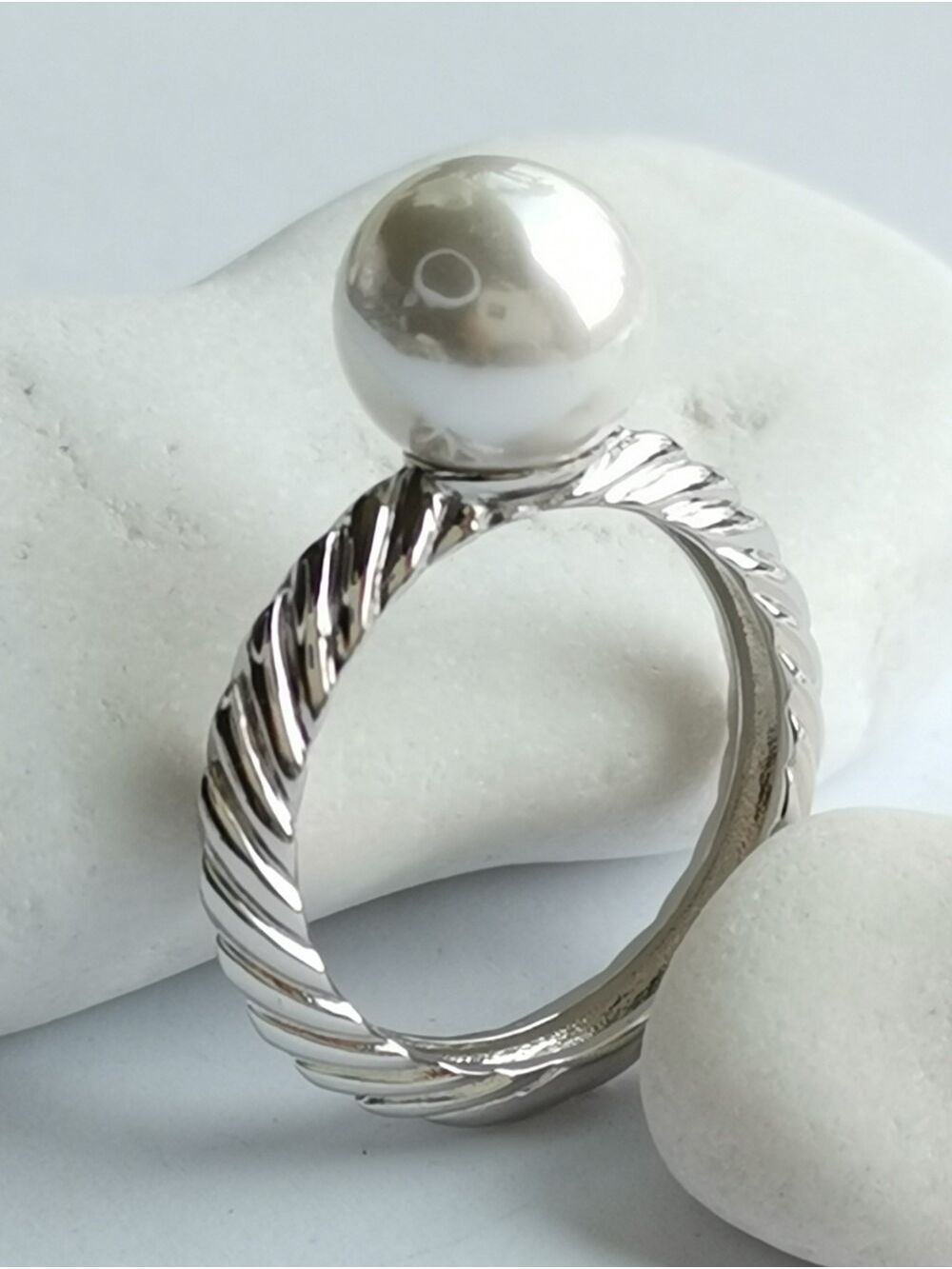 Swarovski Elements solitaire Pearl sterling silver cocktail ring size 8 🆕